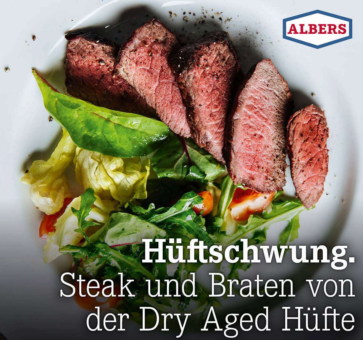 Hüftschwung. Steak und Braten von der Dry Aged Hüfte