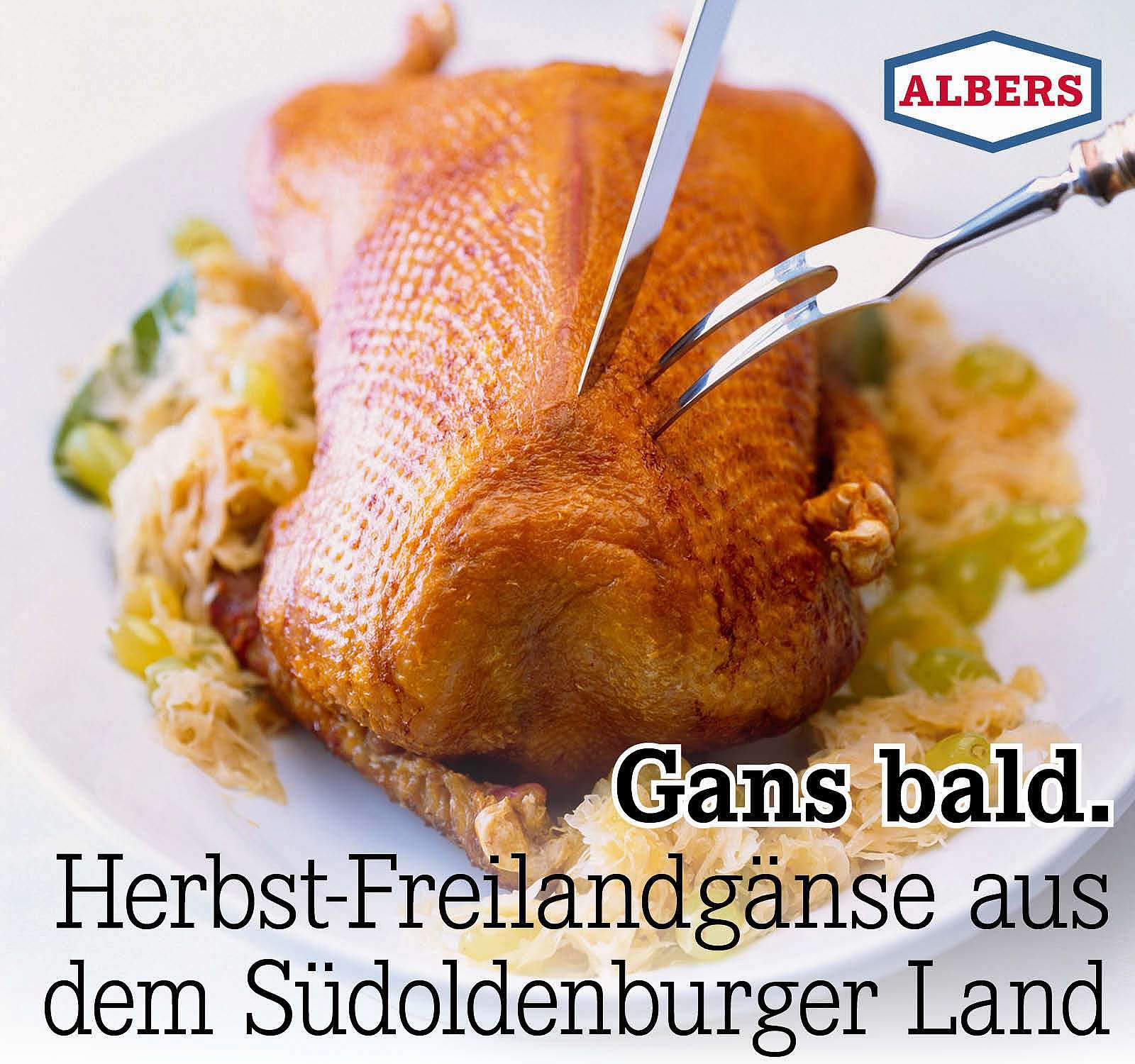 Gans bald. Südoldenburger Herbst-Freilandgänse